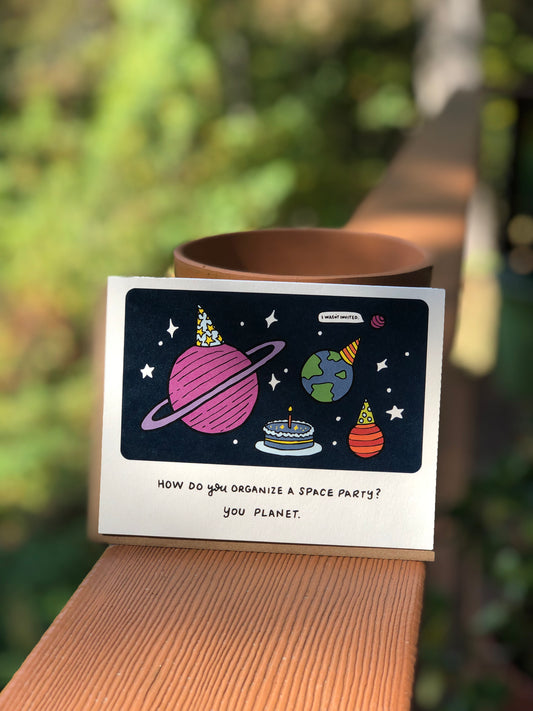 Space Party Planetary Pun Card