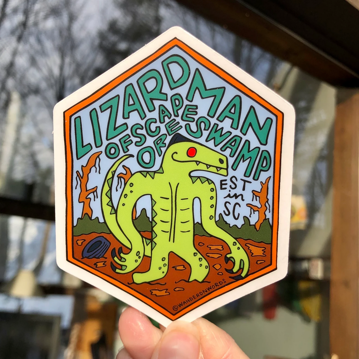 Lizard Man of Scape Ore Swamp Hand-Drawn Cryptid Sticker