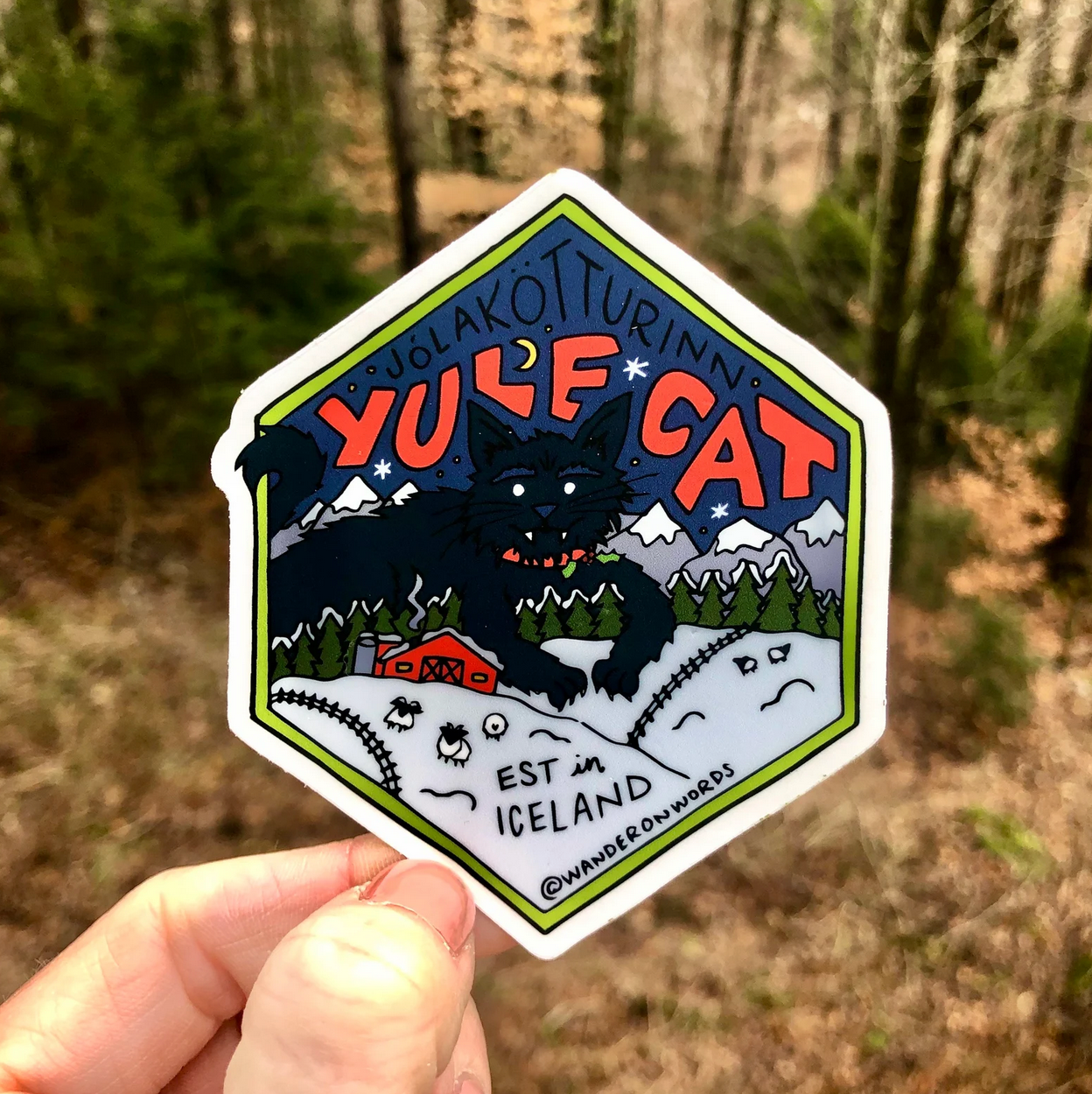 Yule Cat Hand-Drawn Cryptid Sticker