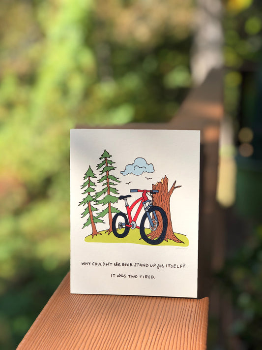 Too Tired Illustrated Bicycle Pun Card